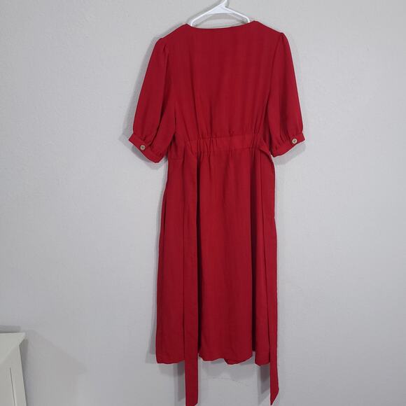 Love Kuza Dress Womens Small Red Midi Below Knee Cotton Linen Summer Office - Picture 2 of 15